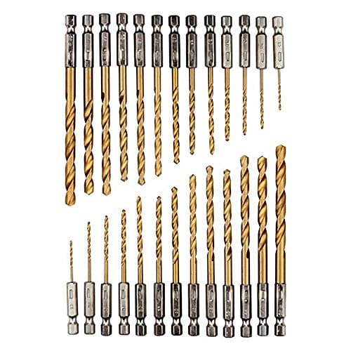 Image of 26 Piece Titanium Drill Bit Set, hex Shank high Speed Steel Drill bits, 1.5-6.5mm High Speed Steel,Titanium Coated HSS Drill Bit Set, Quick Change, 1/4" Hex Shank
