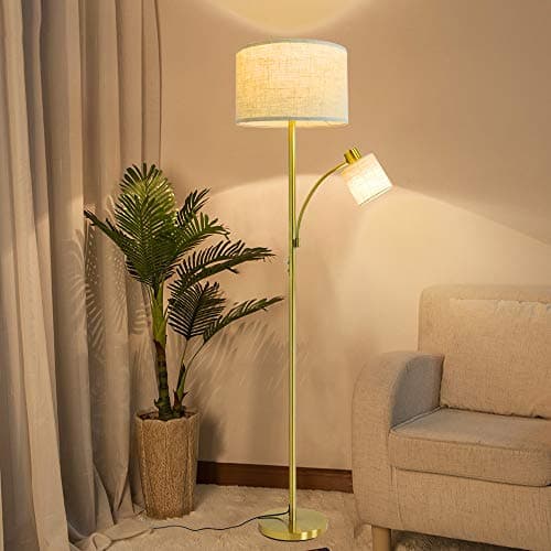 Image of Depuley 2 Head Parent and Child Floor Reading Lamp, 3000k Gold Iron Standard Lamp Light, Eye-Care Floor Lights for Living Rooms, Bedrooms, Office, Modern Pole Light with 2* LED E27 Bulbs