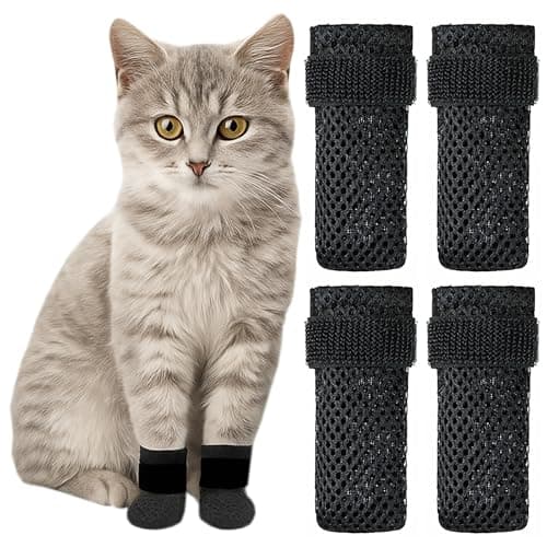 Image of zhongko 4Pcs Anti Scratch Cat Boots, Adjustable Pet Shoes, Breathable Mesh Cats Claw Covers, Protective Cat Paw Socks Shoes, Waterproof Cats Claw Protector for Pet Bathing, Feeding, Cutting Nails (L)