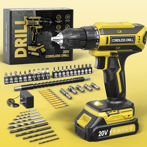 Image of VIWKO Cordless Drill, 20V Electric Combi Drill Set, 25+1 Torque 370 in-lb Power Drills, Electric Screwdriver with 56PCS Accessories LED Light, 2.0Ah Battery Hand Drills Driver for Home Repair DIY Gift