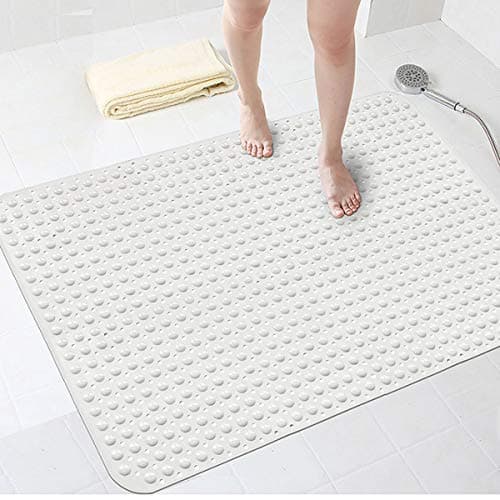 Image of Bathsafe Extra Wide 90x60CM Non-Slip Soft Bath Mat Anti Slip TPR Shower Mat with Strong Suction Cups Non Skid Mats for Bathroom Toilet Hotel, Anti-Bacterial Safety Bathtub Mat,White