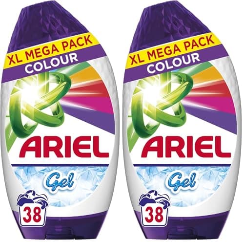 Image of Ariel Washing Liquid Laundry Detergent Gel, 38 Washes, Colour, Brrrilliant Stain Removal Even In 15˚C Or 15min (Pack of 2)