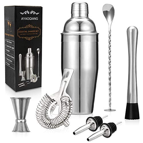 Image of Cocktail Shakers Set,7 Pieces Cocktail Making Kit,Cocktail Shaker Set 750ml Stainless Steel Bar Tool Set Bartender Kit with Double Jigger,Muddler,Strainer,Pourers,Mixing Spoon