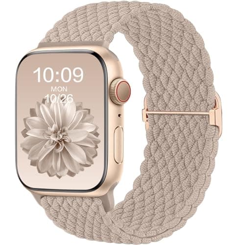Image of CeMiKa Compatible with Apple Watch Straps 40mm 42mm 41mm 38mm Women Men, Braided Stretchy Elastic Sport Solo Loop Band for iWatch Series 11 10 9 8 7 SE 6 5 4 SE Ultra 3 2 1, Milktea