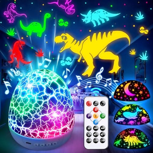Image of Dinosaur Toy Night Light Children's Projector, 15 Music Night Light Children's Dinosaur Toy, 3 Movies + 31 Colours Dino Lamp, Remote Control + Brightness + Timer Dino Egg, Boy 4 Years Gift Ideas