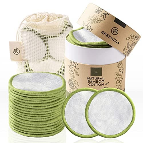 Image of Greenzla Reusable Makeup Remover Pads (20 Pack) with Washable Laundry Bag and Round Box for Storage | Natural Bamboo and Organic Cotton Rounds for All Skin Types - Eco-Friendly Reusable Cotton Pads