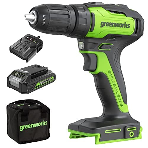 Image of Greenworks GD24DD35K2 Cordless Drill-Driver with Brushless Motor, 0-1450rpm, 2 Gears, 35Nm Torque, 24V 2Ah Battery & Charger, Bag, 3 Year Guarantee