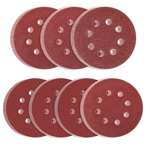 Image of 70 Pcs 125mm Sanding Discs for Orbital Sander Pads, 40/60/80/100/120/180/240 Grit Round Sanding Paper with 8 Holes, Hook and Loop Sandpaper for Wood Walls Metal, etc