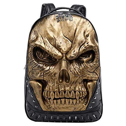 Image of Berchirly Embossed 3D Men PU Leather Backpacks Rivet Punk Rock Bag Casual Travel Laptop Backpack Bookbag, Gold, 48cm, Laptop