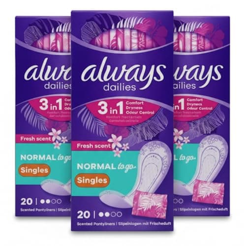 Image of Always Dailies 3in1 Comfort Dryness Odour Control Normal Single Pantyliners Individually Wrapped (Pack of 3)