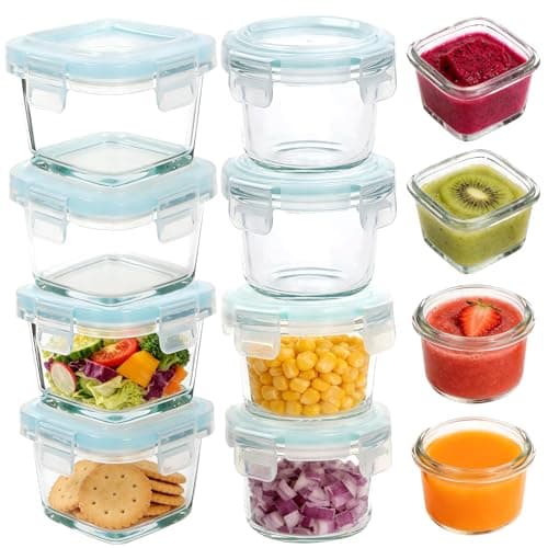 Image of CareLoom 8PCS Small Glass Containers with Lids, 180ml/6oz No-Spill Glass Food Containers Freezer Storage Boxes, Round Square Thick Snack Jars Snack Pots for Meal Prep, Dishwasher Microwave Safe