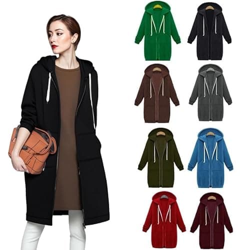 Image of Fumxincg Hoodies for Women UK Long Sleeve Hooded Zipped Cardigans Ladies Hoodies Casual Long Sweatshirt Jackets Zip up Hoodie with Pockets (UK, Alpha, XL, Regular, Regular, Black)