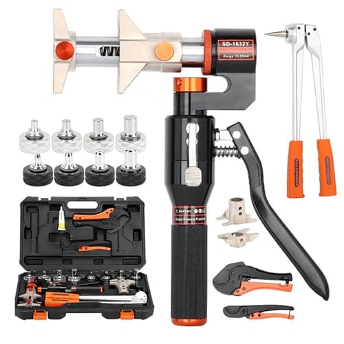 Image of Hydraulic PEX Pipe Crimping Tool, Manual Sliding Clamp Pliers with 8 16/20/25/32mm Auto Rotation Expansion Heads, Cutters, Plumbing Copper Pipe Clamp Expanders for Water Heating Pipes