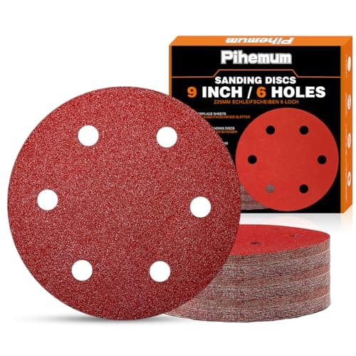 Image of pihemum 60 PCS 225mm Sanding Discs 40 60 80 120 180 240 Grit 6 Hole Hook and Loop Drywall Sandpaper for Drywall Sander