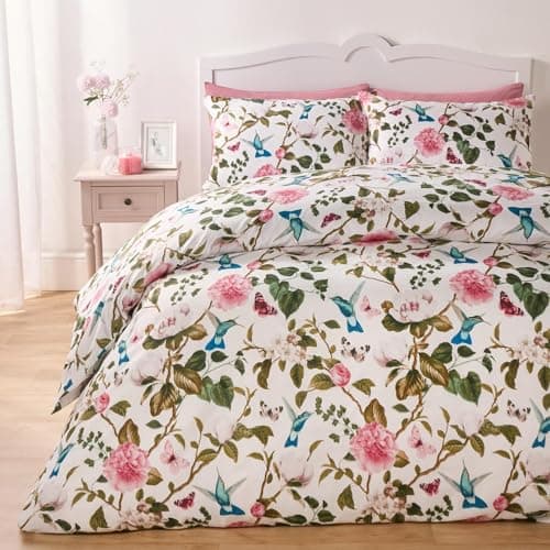 Image of OHS King Size Duvet Set Spring Blossoms, Ultra Soft Cosy Warm Fabric Stylish Vibrant Floral Design Modern King Size Bedding Set with 2 Matching Pillowcases, Multi