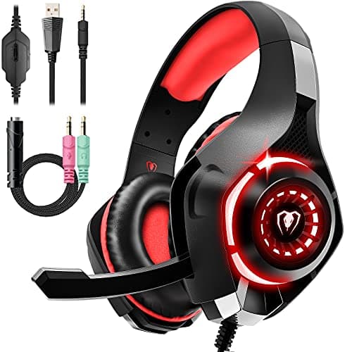 Image of Tatybo Gaming Headset for PS4 PS5 Xbox One Switch PC with Noise Canceling Mic, Deep Bass Stereo Sound (Black Red)-1