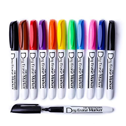 Image of Volcanics Dry Wipe Pens Whiteboard Markers Dry Erase Pens Low Odor Fine TipThin Box of 12, 10 Colours