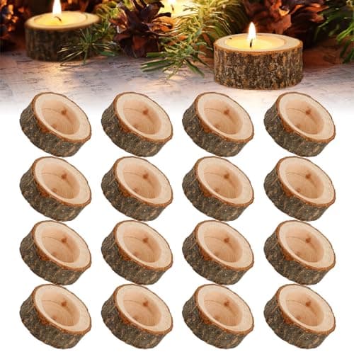 Image of ZEFAN Wooden Tealight Candle Holder Set, 16Pcs Tea Light Holders, 2.5 x 6cm Wooden Candle Holder, Wood Votive Tealight Holder for Weddings, Home Decor, Birthdays, Christmas Parties