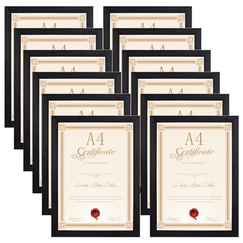 Image of EXYGLO 12 Pack Black A4 Picture Frame Set, Versatile A4 Photo Frames - Ideal for Wall or Desk Display of Prints in Home and Office
