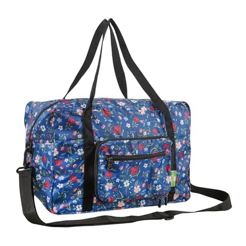Image of Eco Chic Recycled Cabin Holdall Bag, 40x20x25 for Ryanair Underseat Carry-On Luggage, Lightweight Foldable Water-Resistant Travel Duffle (Floral Navy)