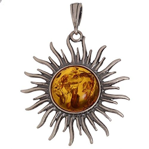 Image of Sterling Silver and Baltic Amber Sun Pendant (Large)