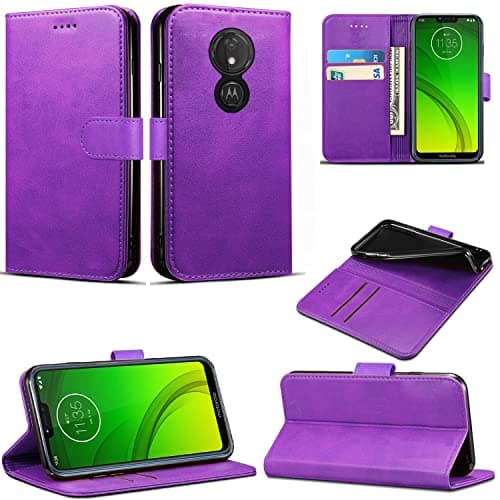 Image of Mobile Stuff Motorola Moto G7 Power Case, Leather Wallet with Flip Cover, Credit Card Pockets and Stand Compatible For Moto G7 Powe (6.2") (Purple)