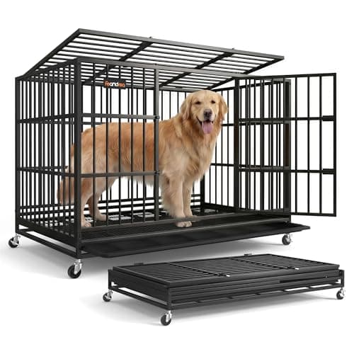 Image of Feandrea Heavy-Duty Dog Crate, 5-Minute Quick Assembly, Foldable Dog Kennel Cage with Lockable Wheels, Double Doors, Escape Proof Fixed Bottom, Ink Black, 122 x 75 x 88 cm PPD035BH01