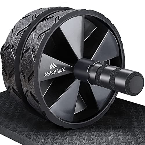 Image of Amonax Convertible Ab Wheel Roller with Large Knee Mat for Core Abs Rollout Exercise, Double Wheel Set with Dual Fitness Strength Training Modes at Gym or Home (Black)