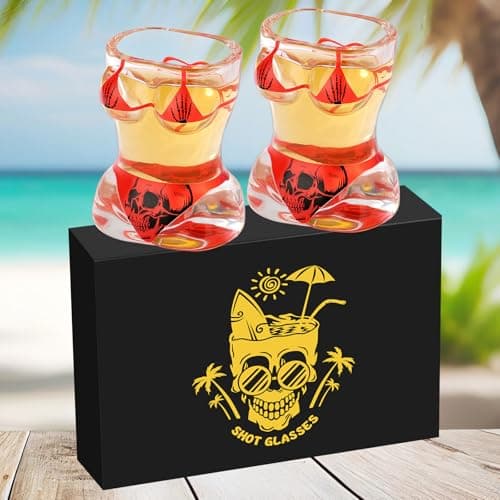 Image of Bikini Glass Shot Glasses, Personality Skull Design, 30ml Heavy Base Shot Glass, Set of 2 with Logo Gift Box, for Alcohol Shots, Vodka, Expresso, Tequila & Dessertsor Durable and Reusable Shot Glasses