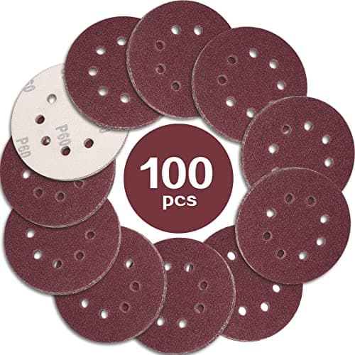 Image of STEBRUAM 100PCS 125mm Sanding Discs 60 Grit, 5 Inch 8 Hole Hook and Loop Sanding Pads for Random Orbital Sander