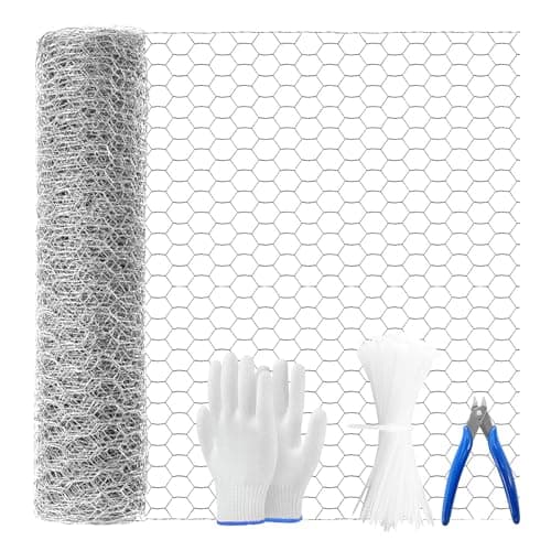 Image of Newthinking Chicken Wire Mesh Roll 40cm x 10m, Galvanized Hexagonal Fencing Wire Mesh Garden Fence Protective Metal Net with Cutting Pliers, Gloves and 100 Cable Ties
