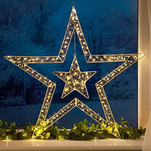 Image of Christow Christmas Star Window Light, 80cm Wall Decoration, Micro LED Silhouette, Indoor and Outdoor, Mains Operated (Warm White)