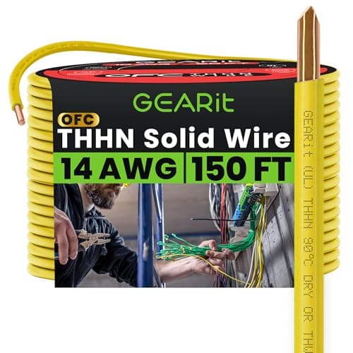 Image of GEARit Solid THHN Wire (14 Gauge, 150 Feet) 100% OFC Electrical Building Wire, Rated for Up to 600 Volts, Single Conductor, Nylon Jacket, UL Listed/RoHs Compliant - Yellow, 150ft