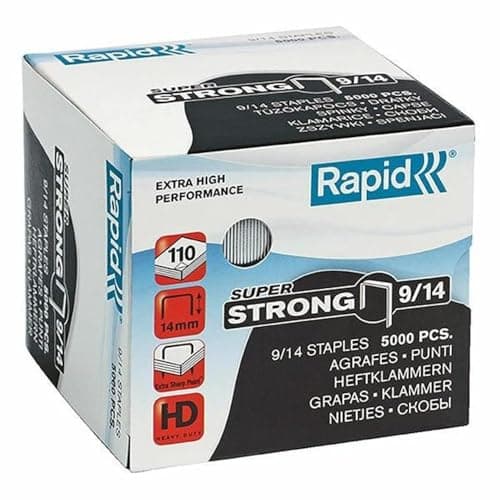 Image of Rapid 9/14mm Super Strong Staples, For Stapling 80-110 Sheets, Use with Heavy Duty Staplers, Galvanised Wire, Box of 5000, 24871500