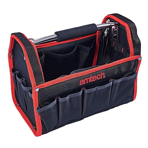 Image of Amtech - Tool Tote Bag, Open Tote Tool Bag with 19 Pockets for Electricians, Technicians, Plumbers, and More, Heavy Duty and Waterproof, Cushioned Handle, Detachable Shoulder Strap (13”)