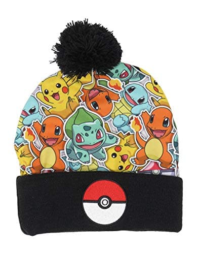 Image of Pokemon Starters Embroidered Pokeball Cuff Beanie Cap Hat One Size Licensed New Black