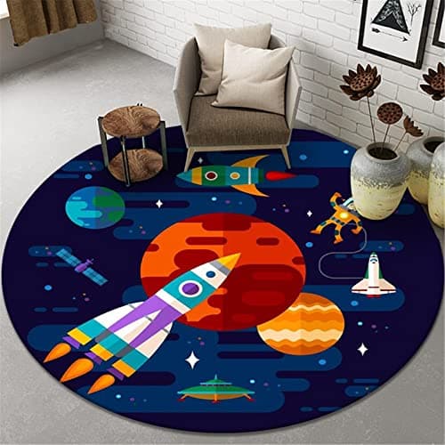 Image of Highdi Animal Round Area Rugs Living Room, Soft Fluffy Carpet Mat for Bedroom Circle Area Rug Non Slip Washable Floor Rug Bedside Rug for Kitchen Floor Mat Home (100cm,Blue rocket)