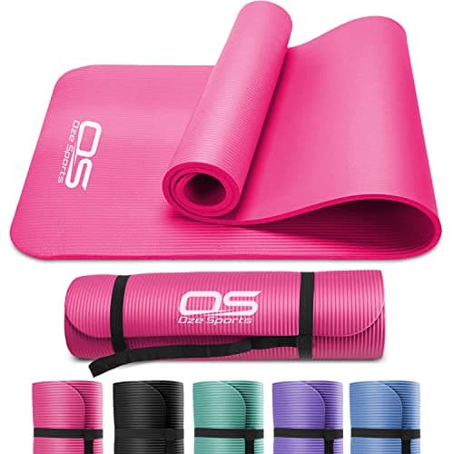 Image of OZE SPORTS Yoga Mat, NBR Foam, Extra Thick, Non-Slip, High Density, Large, for Pilates, Gymnastics, HiiT and Fitness, with Carry Strap (Pink)