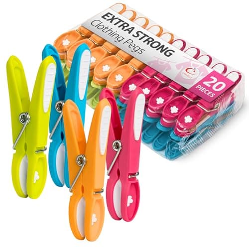 Image of CARASELLE Clothes Pegs for Washing Line Strong - Non Slip Heavy Duty Washing Pegs w/Rubber Pad for Mark Free Secure Grip - Indoor Outdoor Plastic Clothes Pegs Strong Large Laundry Pegs - 20 pcs