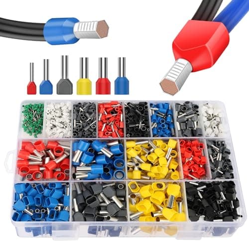 Image of Lytool 0.3-16mm² Twin Ferrules, 1200Pcs Dual Bootlace Ferrule Kit Wire Ferrules Twin Ferrule Connectors Wire Terminal Connector, Insulated Cord Pin End Terminal Great Assortment Ferrules Kit