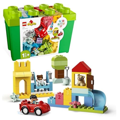 Image of LEGO DUPLO Deluxe Brick Box - Fine Motor Skills Toys for 1+ Year Old Boys & Girls - incl. a Car, Number Bricks & Animal Figures, plus Toy Storage - 10914