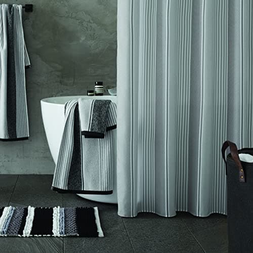 Image of Catherine Lansfield Textured Stripe Shower Curtain Silver