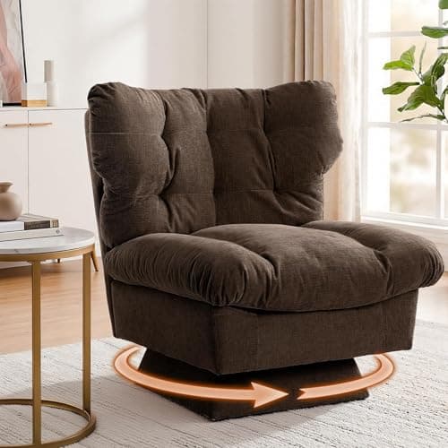 Image of Crevyteg Oversized Chenille Swivel Accent Chair, 360° Rotating Recliner with Deep Soft Cushion, 20.8in Wide Ergonomic Seat, 300lb Capacity, Easy Assembly for Living Room, Bedroom, Office, Flax Brown