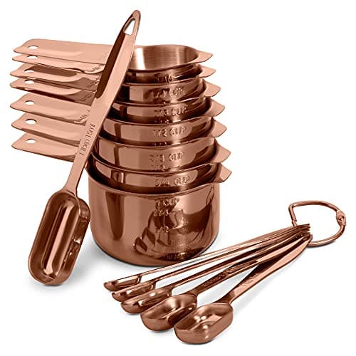 Image of 13‑Piece Stainless Steel Measuring Cups and Spoons Se18/8 Professional Grade, Engraved US & Metric Measurements for Dry and Wet Ingredients, Durable Kitchen Set for Baking and Cooking, Rose Gold
