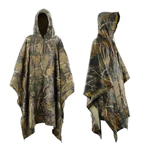 Image of Infreecs Waterproof Rain Cape Raincoat, Rain Poncho for Outdoor Camping Military Cycling Traveling, Hooded Rainwear with Emergency Grommet Corners for Shelter Use Camo