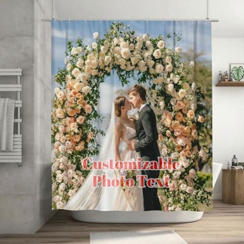 Image of Quilia Personalised Shower Curtain, Custom ShowerCurtain Waterproof with photo/logo/text, ModernMinimalist Home Bathroom Curtain Decor with 12 Hooks (Style 1)
