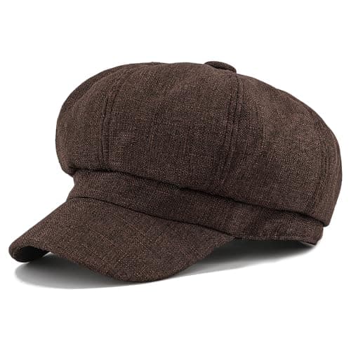 Image of PivotWing Hats for Women Breathable Comfortable Beret Womens Cap Vintage Cotton Linen Soft Daily Newsboy Caps for Men Women Casual Fashion Baker Boy Paperboy Hat Irish Cabbie Page Boy Hat, Brown 7