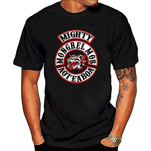 Image of OUQIAO to Mens Mongrel Mob Mc Printed Graphic Men Casual Short Sleeve T Shirt Cotton Tops Black L