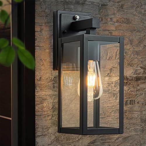Image of FTL Dusk Till Dawn Outdoor Wall Lights, E27 Wall Lantern Porch Light with Ambient Sensor, Matte Black Exterior Wall Light with Clear Glass, Outside Sensor Wall Light Fixture for Patio, IP44 Waterproof