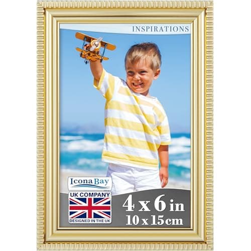 Image of Icona Bay 6x4 Gold Picture Frame Beautifully Detailed Moulding, Contemporary Picture Frame, Wall Mount or Table Top, Inspirations Collection